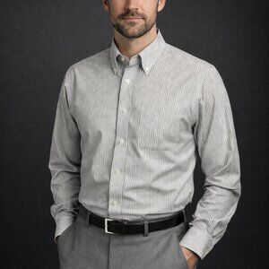 Stafford Men's Dress Shirt 15.5/35 White Stripes Performance Classic Fit Pocket